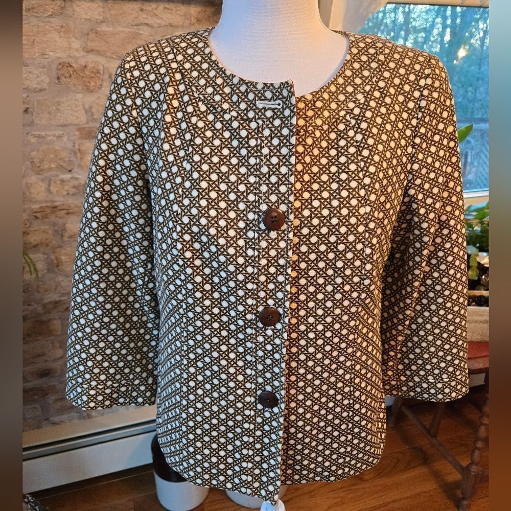 J. Crew Brown and Cream Patterned Cropped Blazer